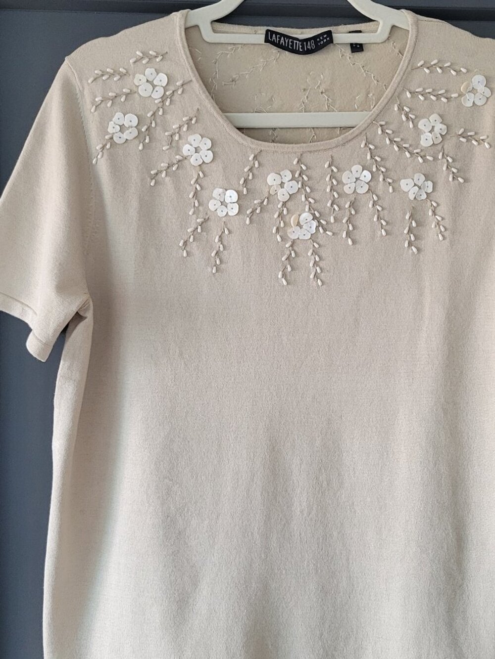 Lafayette 148 New York  Silk Beige Beaded Shell Sweater NWT